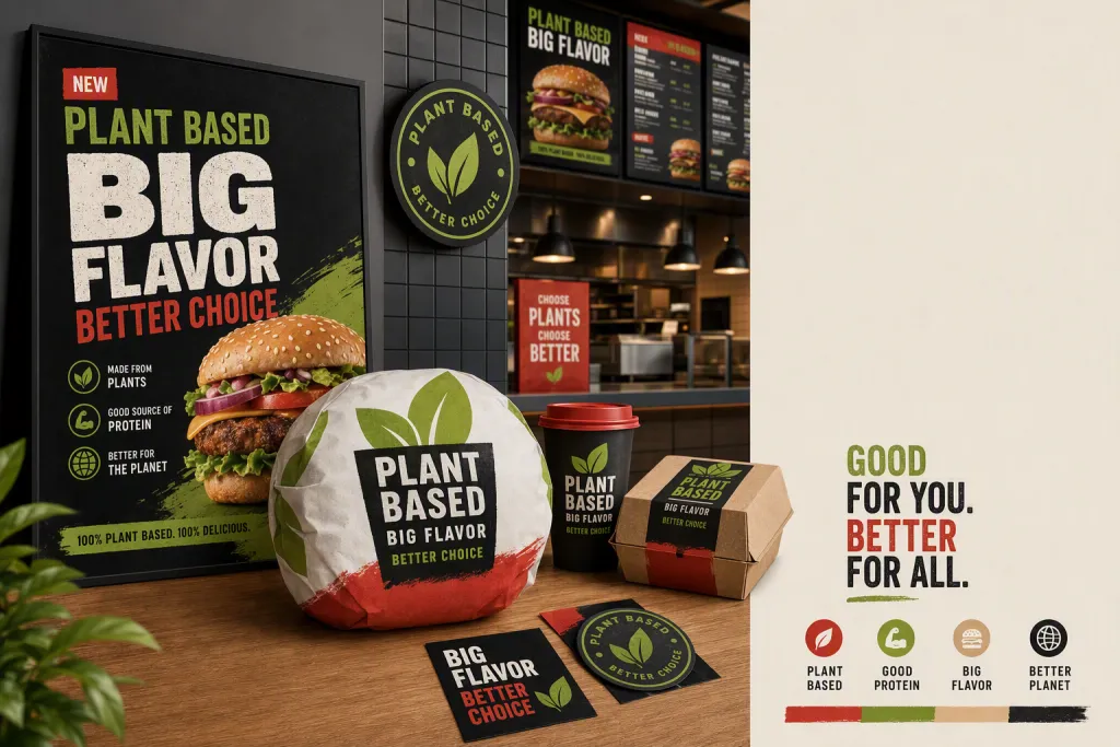 Marca de lanzamiento de Plant Based Burger para Product Launch Board