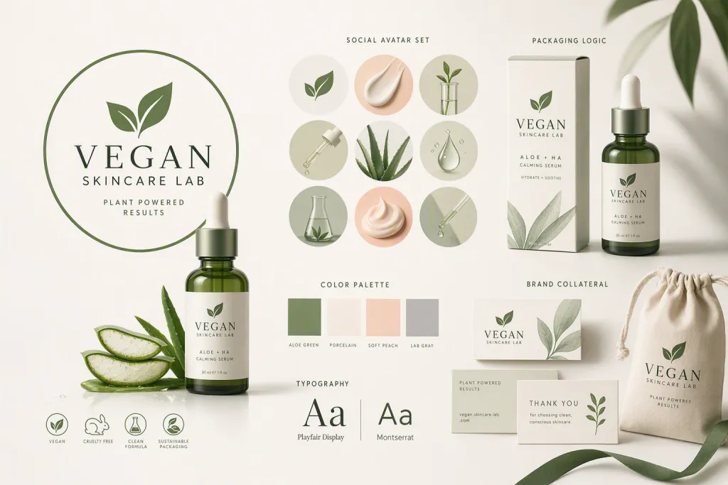 Grade de Branding de Avatar Social e Social Branding do Laboratório de Cosmética Vegana