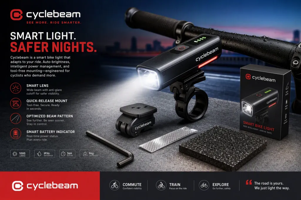 Retro-futuristische Smart-Bike-Light-Produktfotografie-Brief