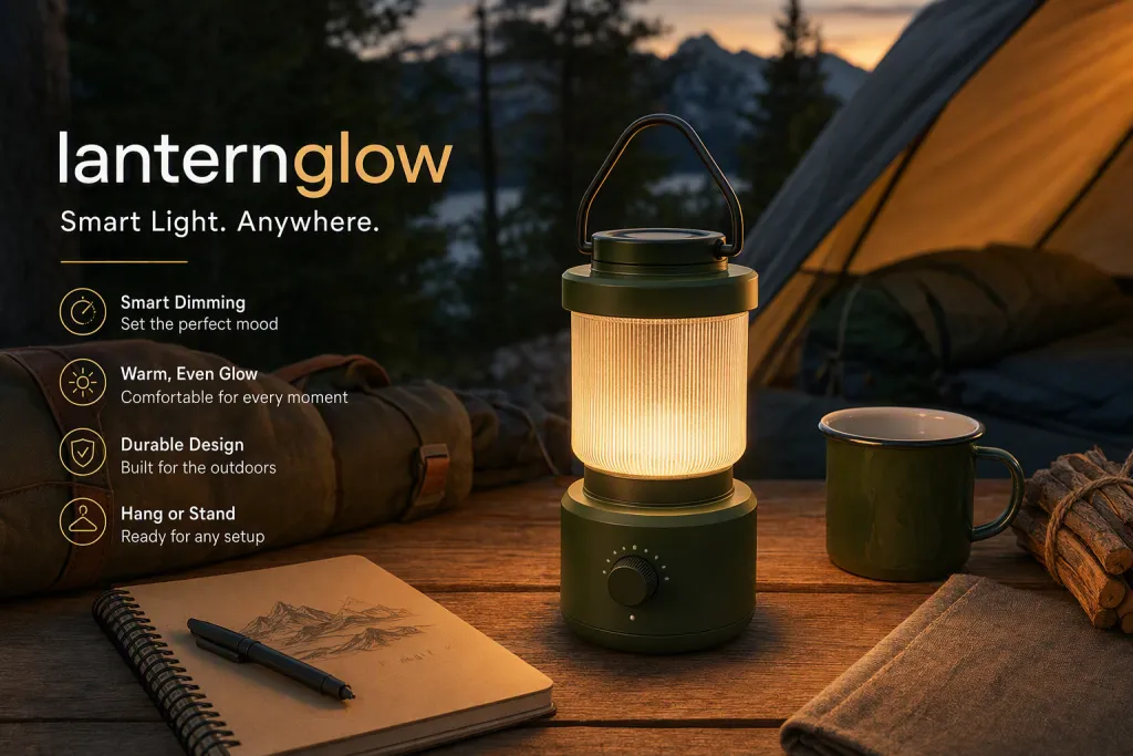 Lanternglow Detail Render Brief für smarte Campinglaterne