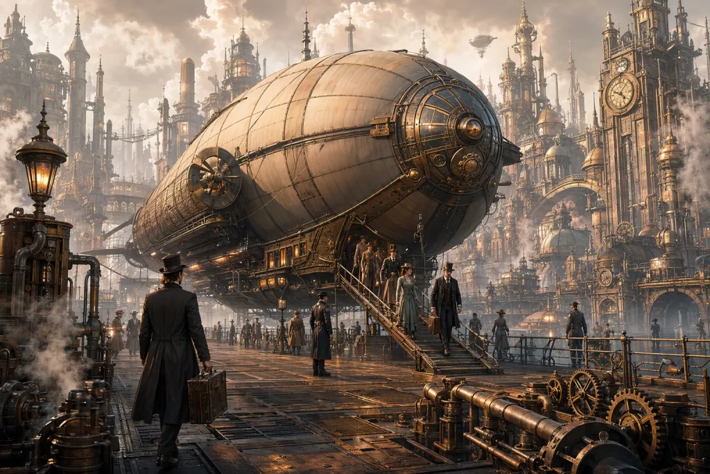 Maravilha Mecânica da Doca de Dirigível Steampunk