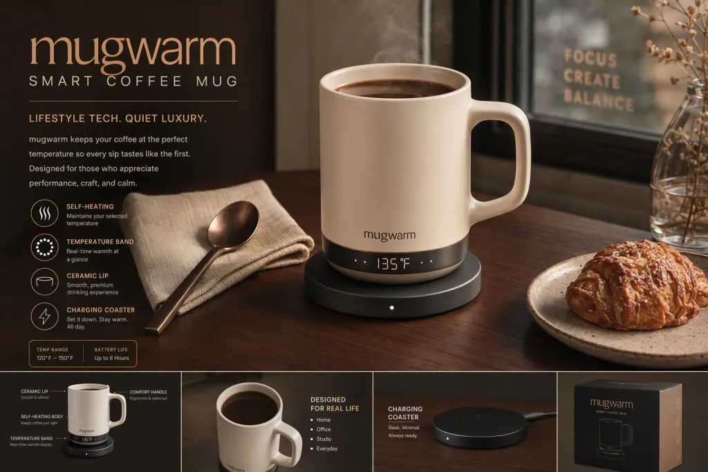 Quiet-Luxury-Lifestyle-Tech-Brief mit Smart Coffee Mug