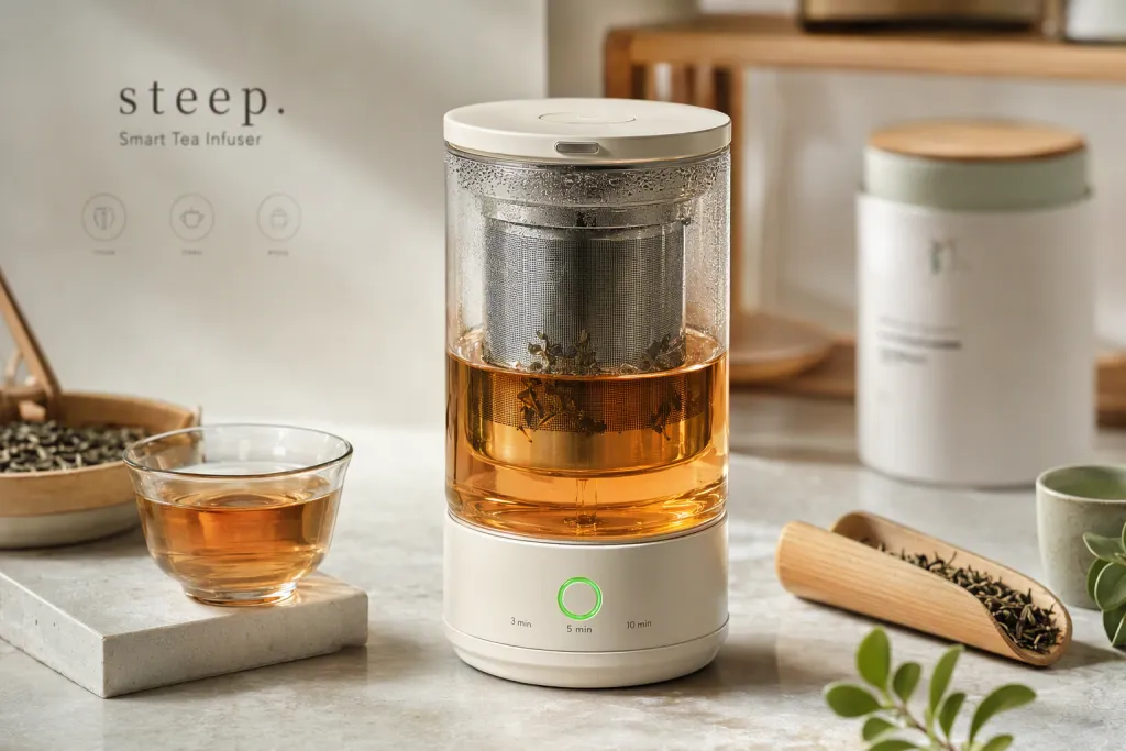Kurze Packung Smart Tea Infuser Brief und Produktszene