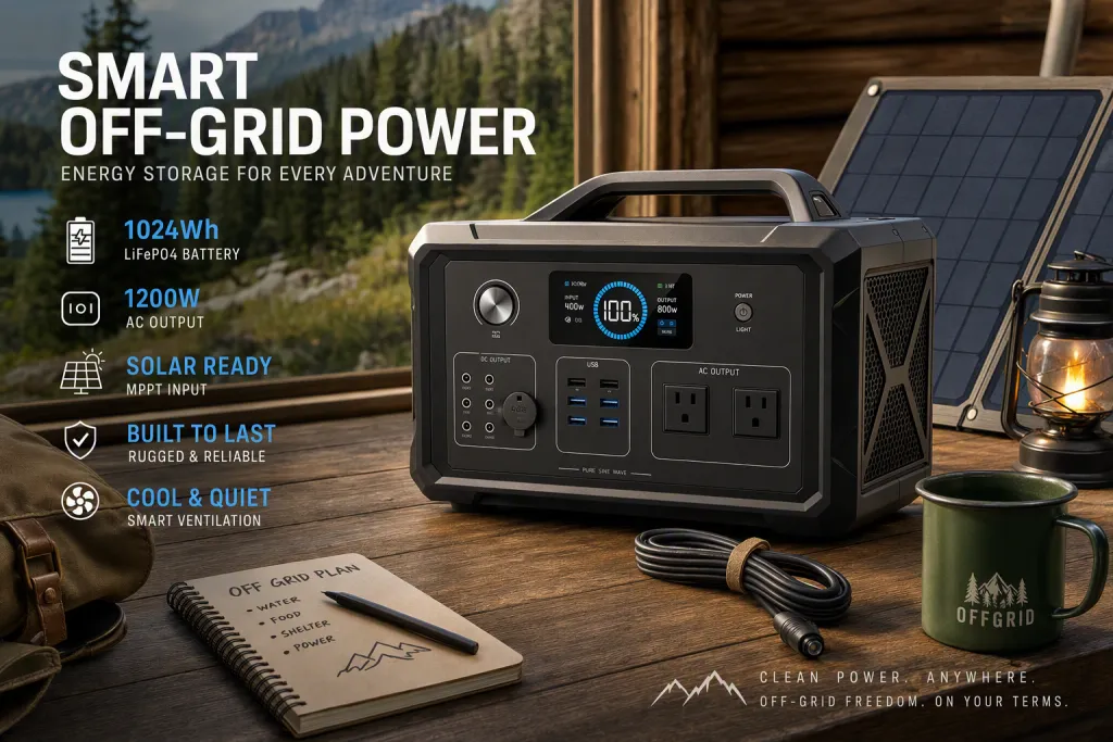 Design-orientierte Hero-Shot-Briefing für Smart Off-Grid Power und Energiespeicher