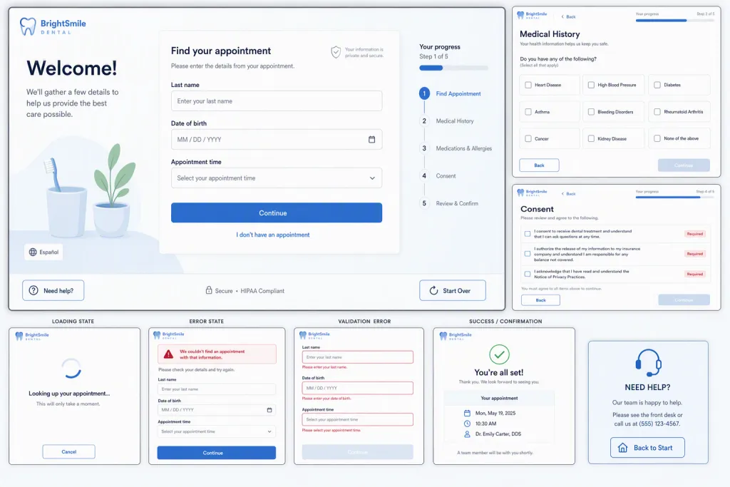 Formulaire d’accueil des patients – Kiosque de clinique dentaire