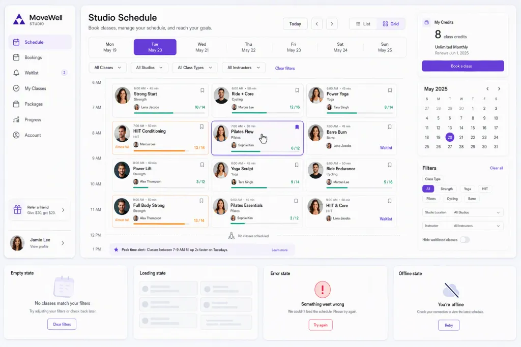 App Studio per Prenotazione di Corsi Boutique Fitness - Pianificazione