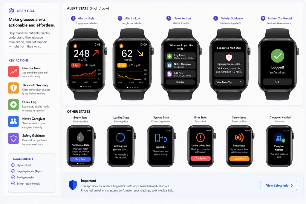 Application intelligente de surveillance de la glycémie pour diabète sur montre connectée avec alertes de glucose