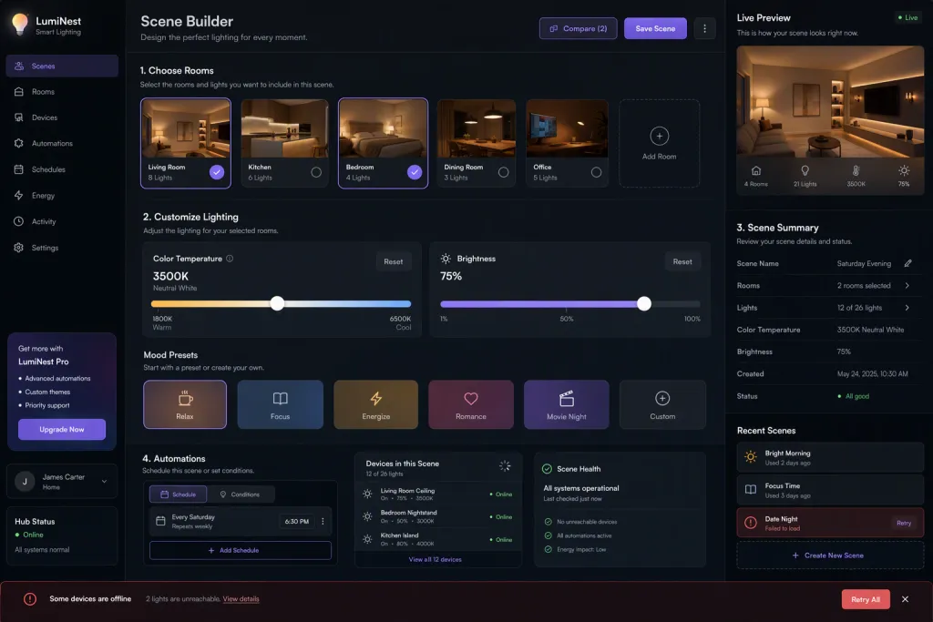 Smart Lighting Scene Builder Home App Scene Controls