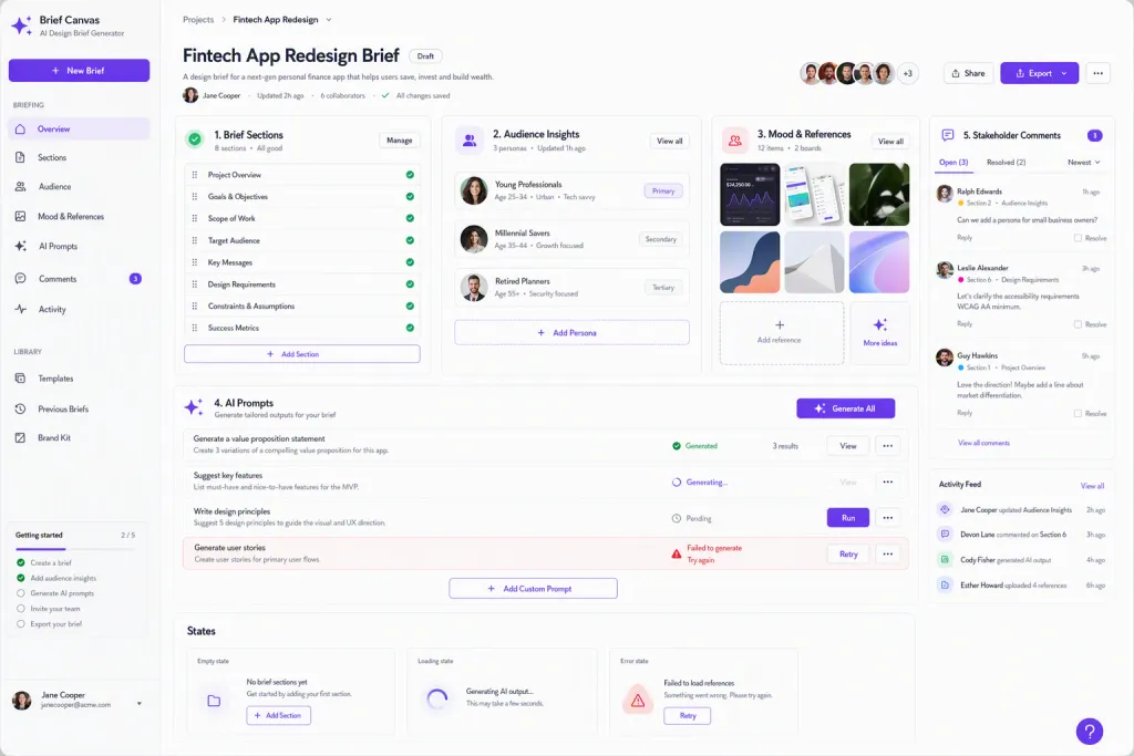 App Web Gerador de Brief de Design por IA Brief Canvas