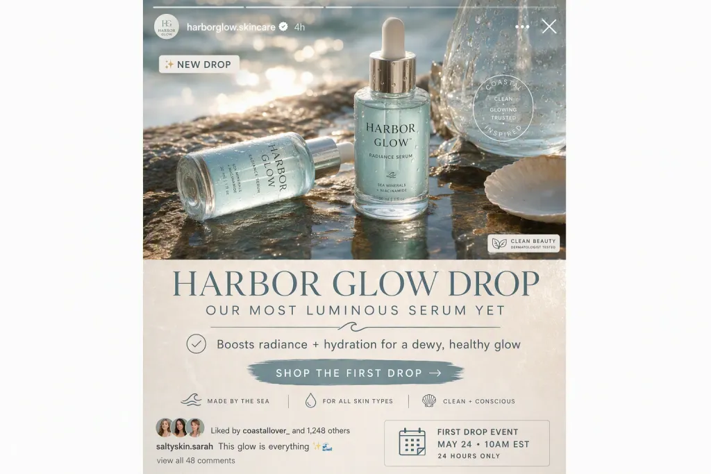 Harbor Glow Skincare Product Drop Story Ad