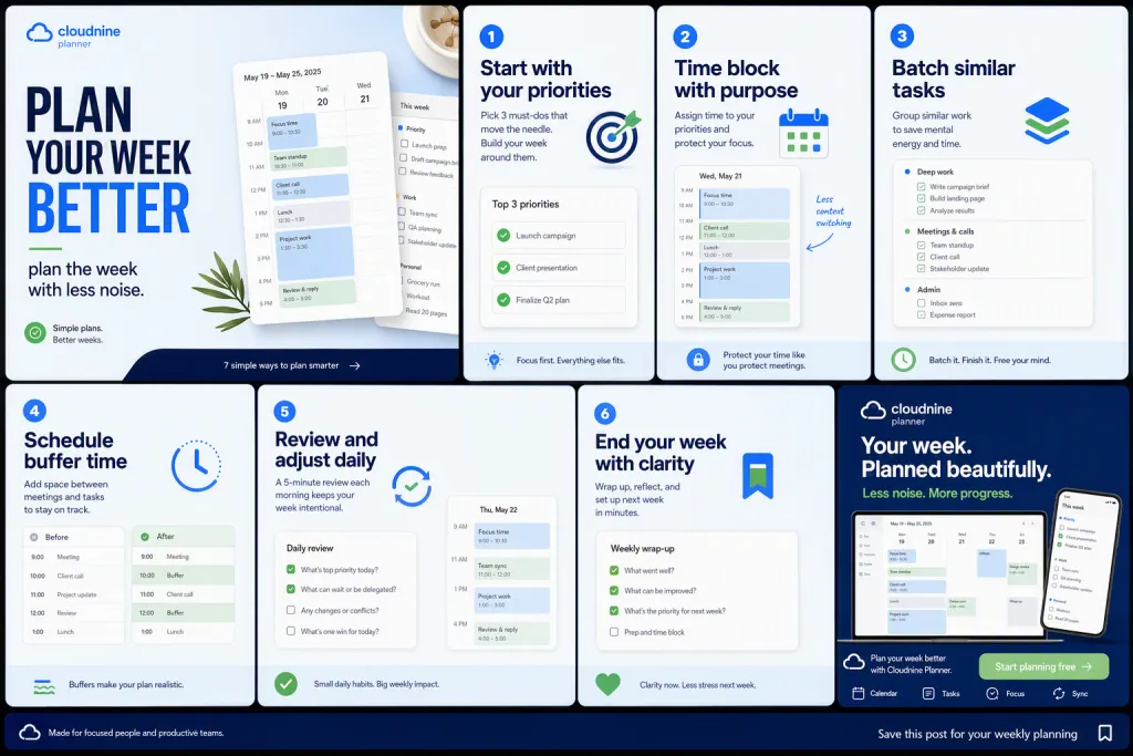 CloudNine 規劃器 App 生產力提示 LinkedIn 影片輪播