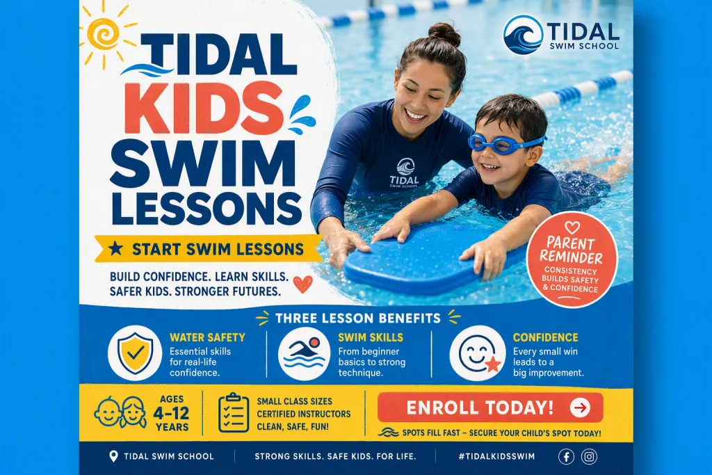 Graphique de sécurité pour les cours enfants de Tidal Swim School