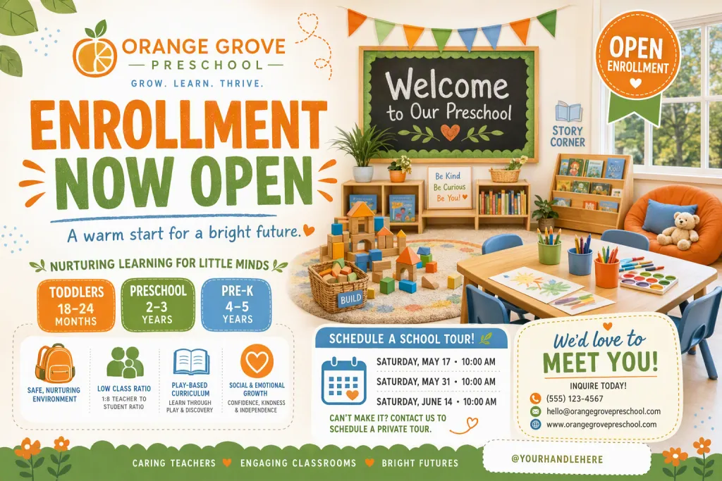 Inscripción abierta de Orange Grove Preschool: anuncio para padres