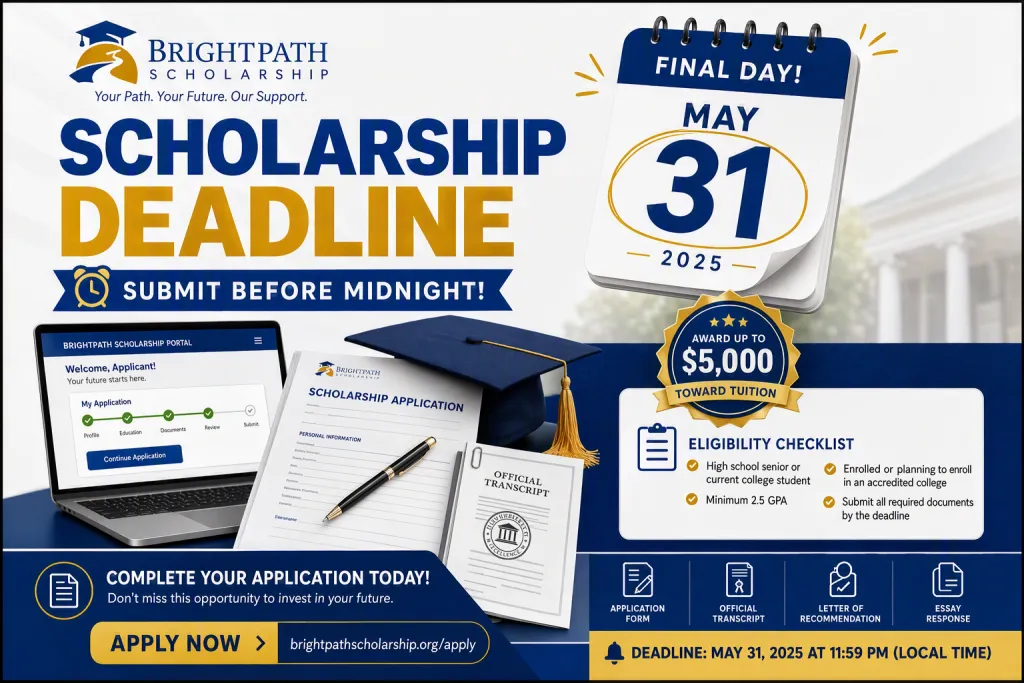 คำเตือนกำหนดส่งใบสมัคร BrightPath Scholarship สำหรับกราฟิกช่วงเวลายื่น