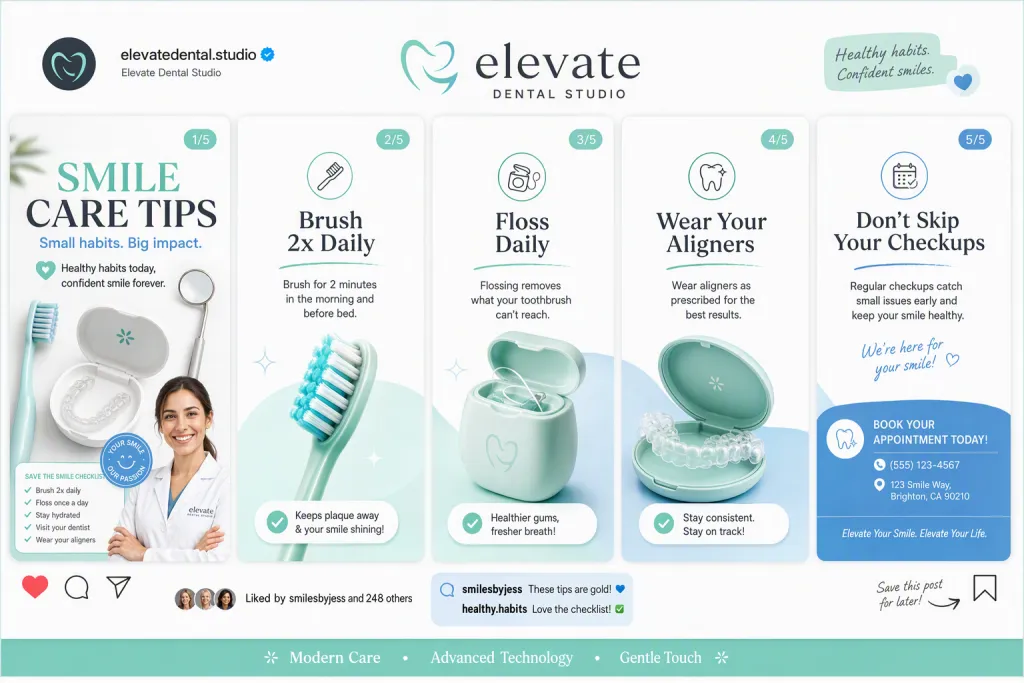 Bộ sưu tập mẹo chăm sóc nụ cười của Elevate Dental Studio - Ý tưởng thiết kế Carousel