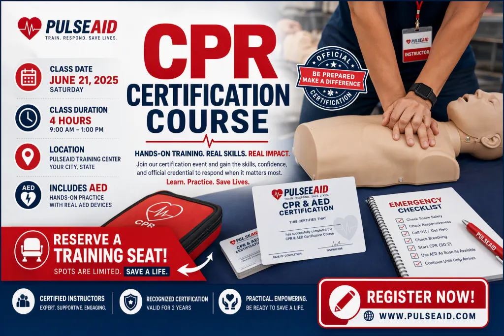 Comunicado de Segurança de Evento de Certificação do Curso de RCP PulseAid