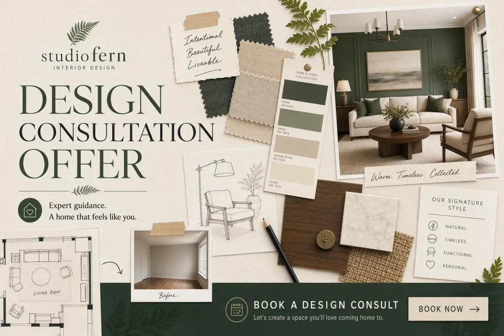 Oferta de consultoría de diseño de interiores StudioFern para Moodboard Post