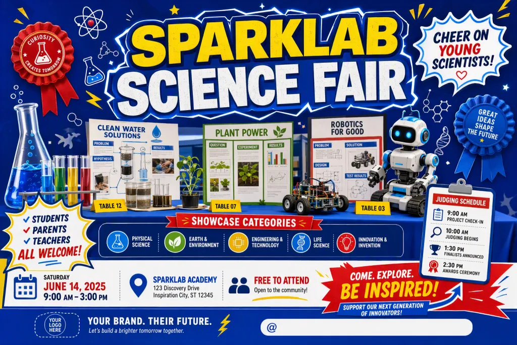 Vitrine des étudiants du concours scientifique SparkLab pour flyer social