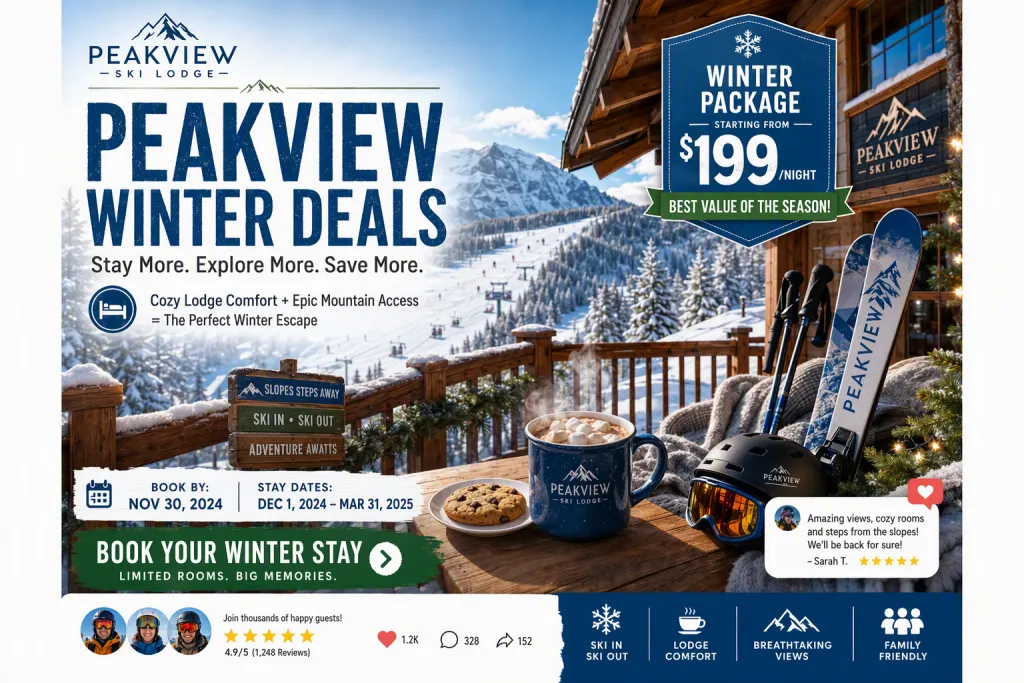 Ưu đãi mùa đông PeakView Ski Lodge | Quảng cáo theo mùa