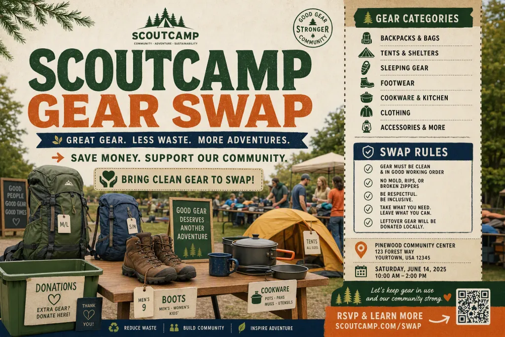 Promo do Evento de Troca e Comunidade ScoutCamp Gear Swap