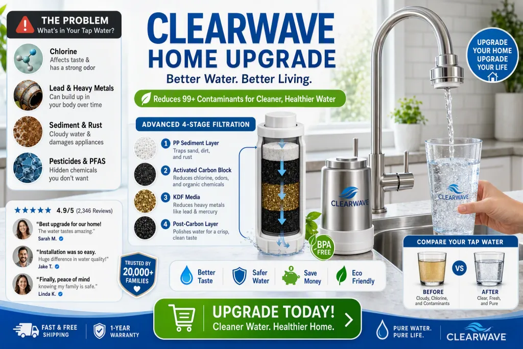 ClearWave 정수기 홈 업그레이드 인포그래픽 광고