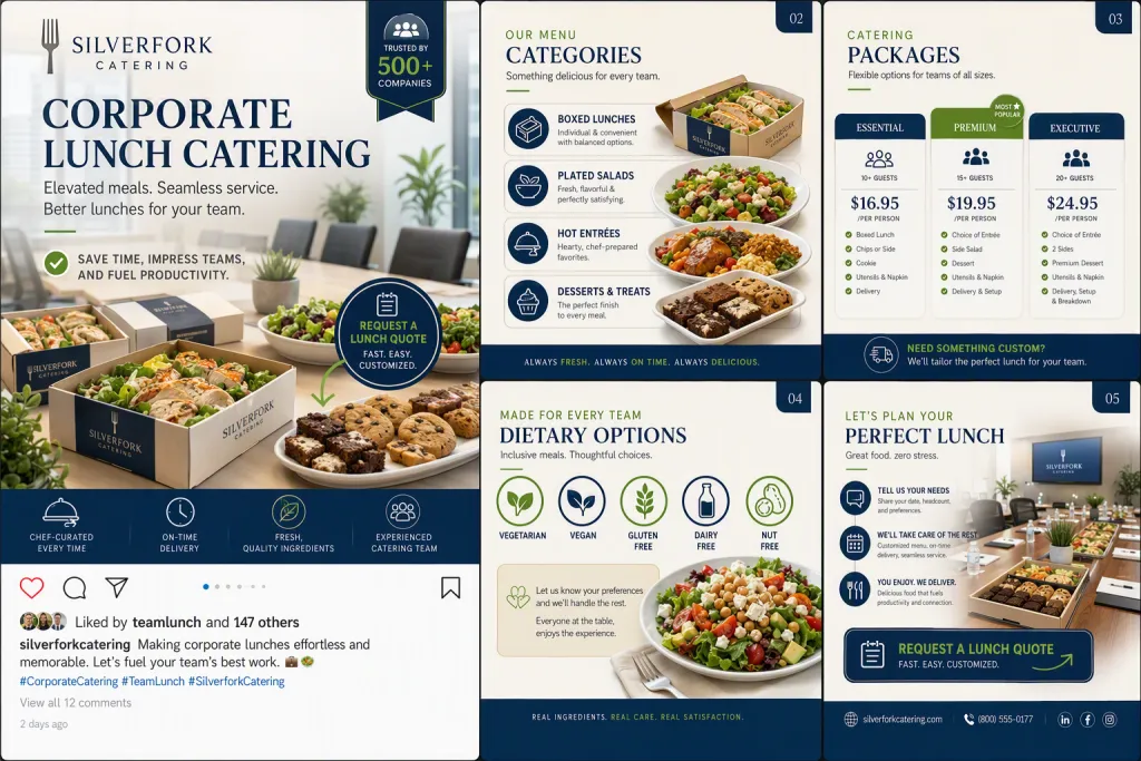 SilverFork Catering Corporate Lunch Menu Carousel