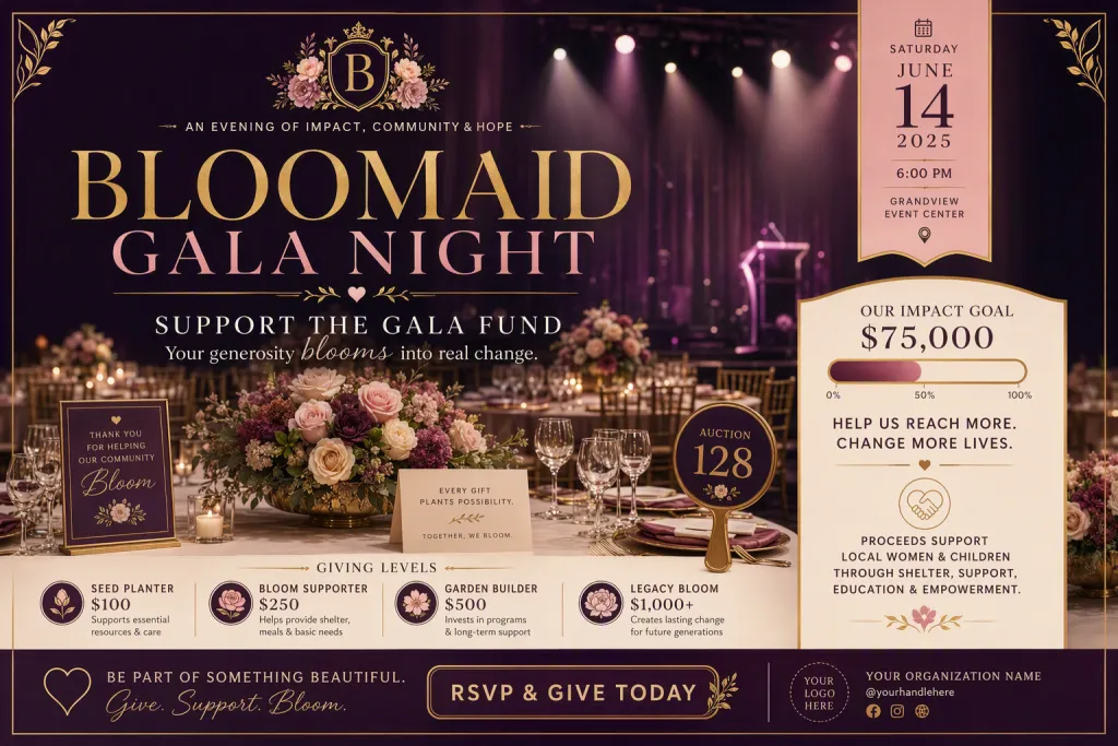 BloomAid 資金募金ガライベント夜のドネーションカード
