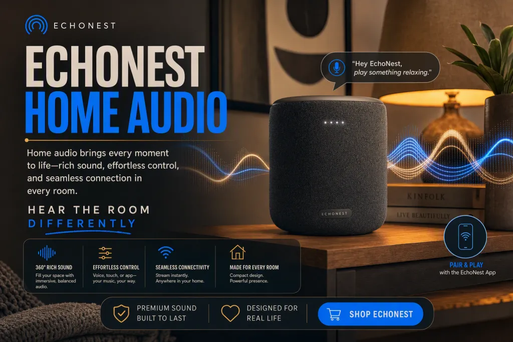 EchoNest Smart Speaker Home Audio Lifestyle Anzeige