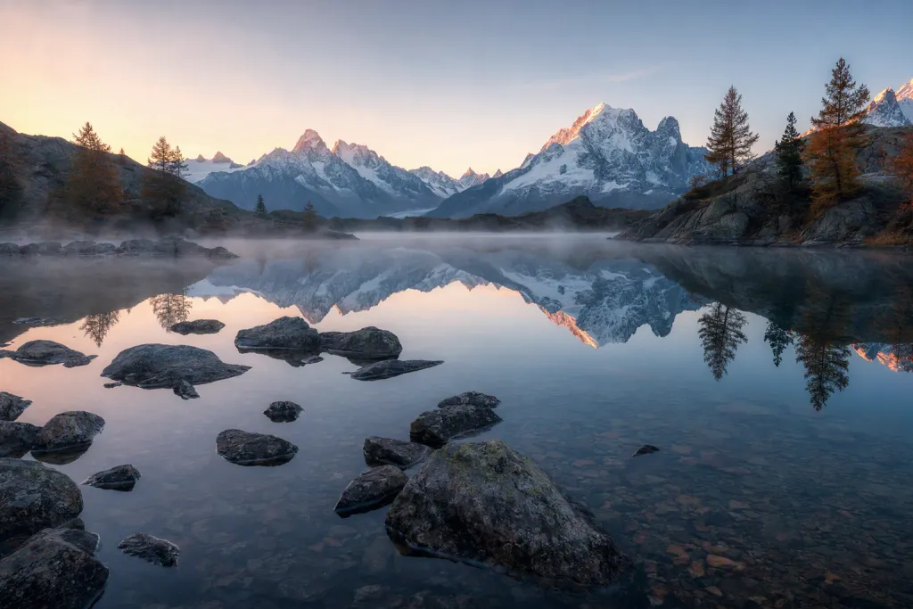 Alpensee-Dämmerung Natur Kino-Panorama