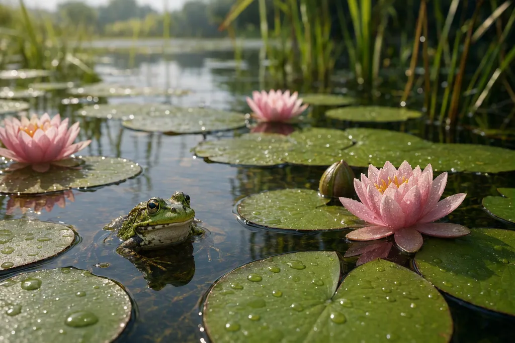 Teichfroschwasserlilien Naturteich Leben Moment