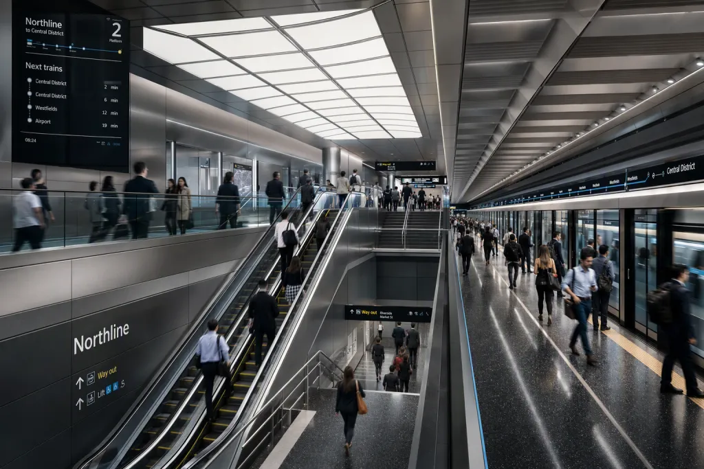 Futuristic Metro Station Transit Architecture Platform Wayfinding