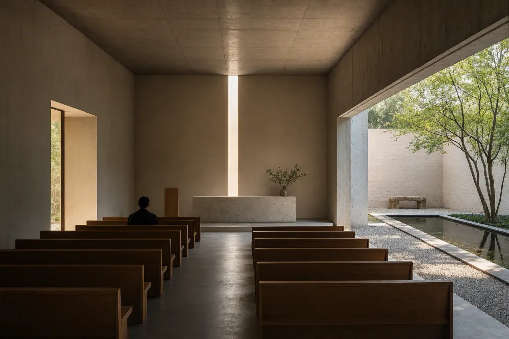 Minimalist Concrete Chapel Sacred Architecture Quiet Courtyard Study