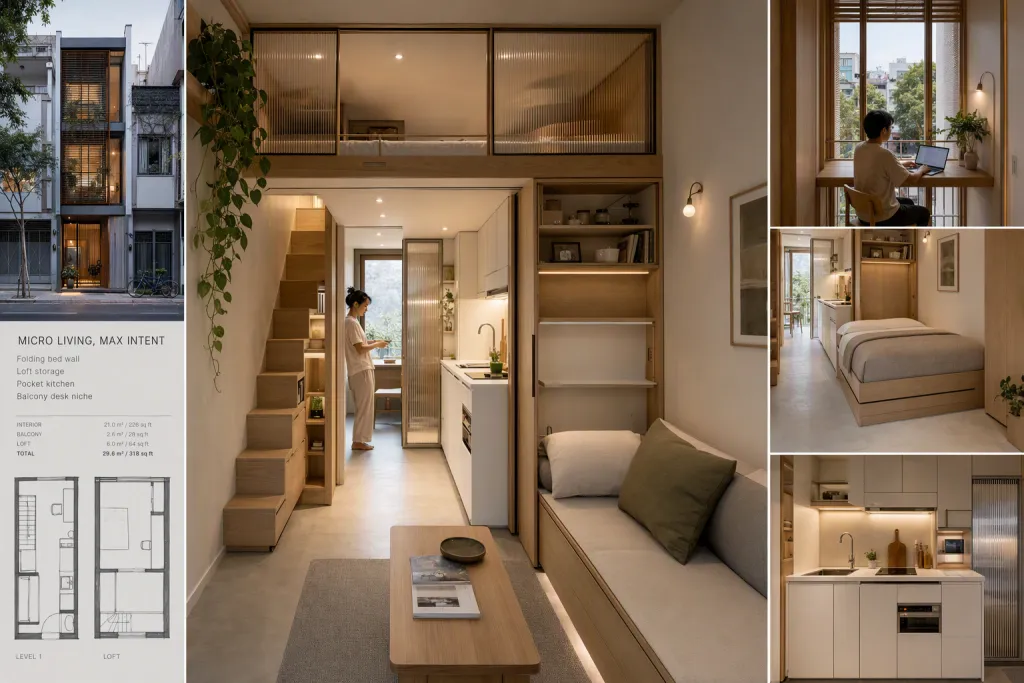 Narrow Urban Micro Apartment Micro Housing Architecture Compact Plan Visualization