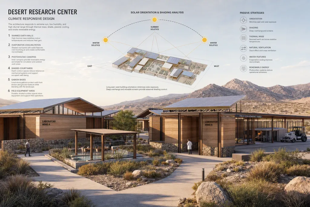 Sustainable Desert Research Center Research Architecture Solar Shading Analysis