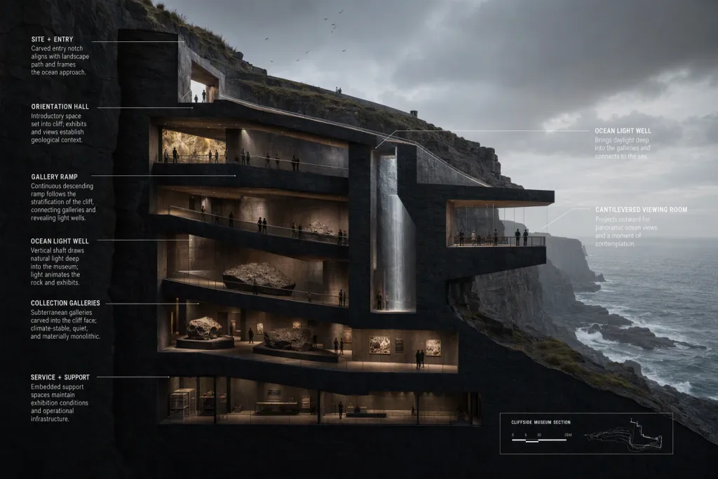 Monolithic Cliffside Museum Museum Architecture Cliff Gallery Section
