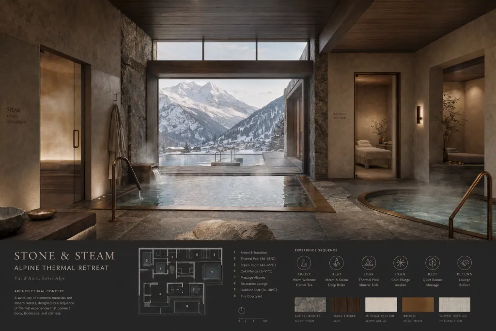 Alpine Spa Retreat Wellness Architecture Interni della Vasca Termale