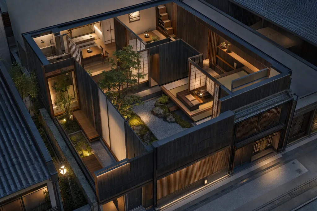 Japanese Courtyard Townhouse Townhouse Architecture Zen Garden Isometric