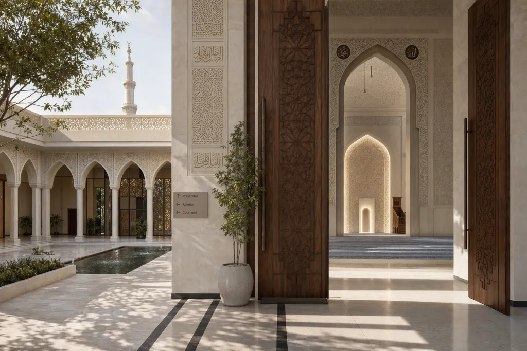 Contemporary Mosque Courtyard Religious Architecture Prayer Hall Daylight