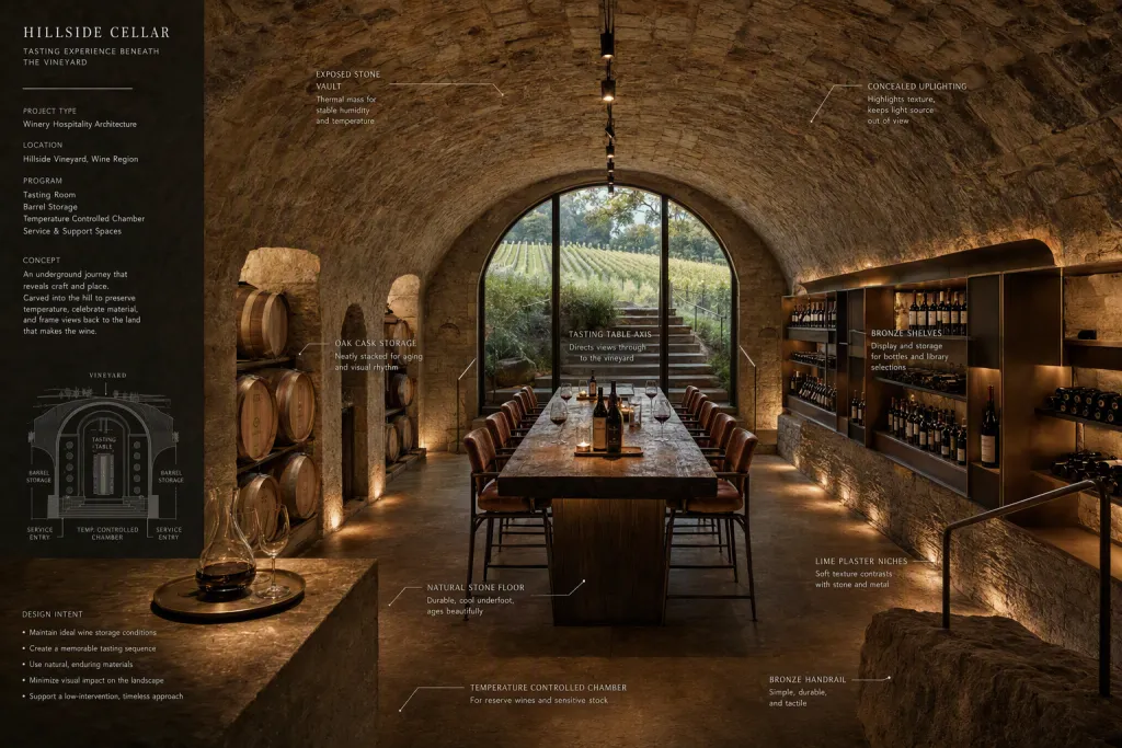 Underground Wine Cellar Hospitality Architecture Barrel Vault Interior