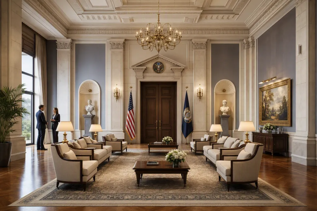 Neoclassical Embassy Interior Diplomatic Architecture Formal Reception Room