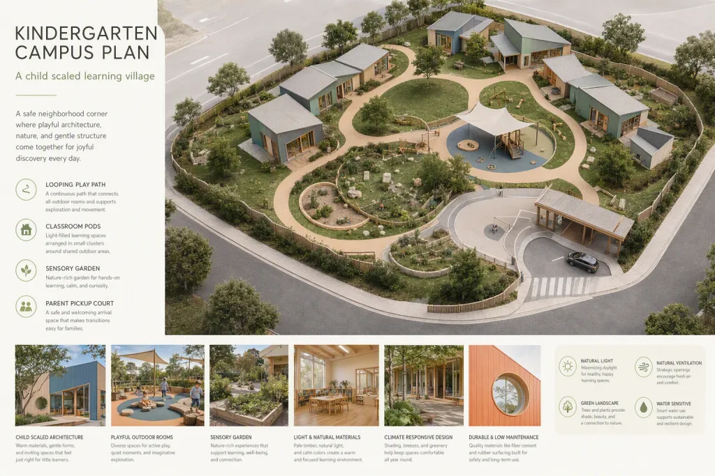 Minimalist Kindergarten Campus Early Education Architecture Playground Campus Plan