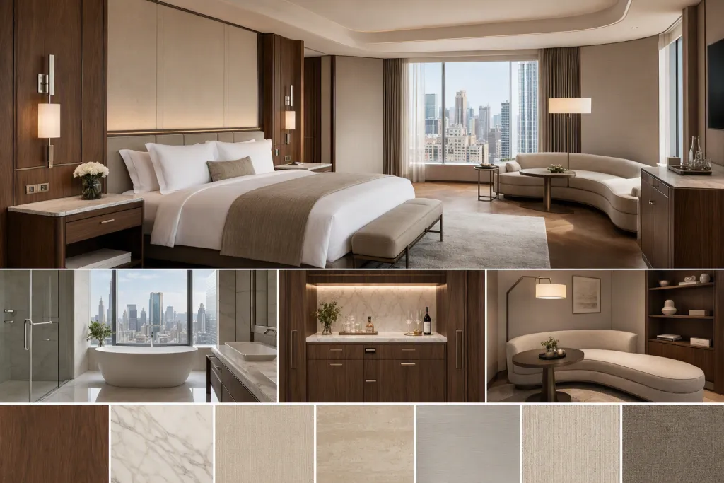 Suite de Hotel Boutique de Lujo Suite Boutique Hotel Arquitectura Suite Material Moodboard