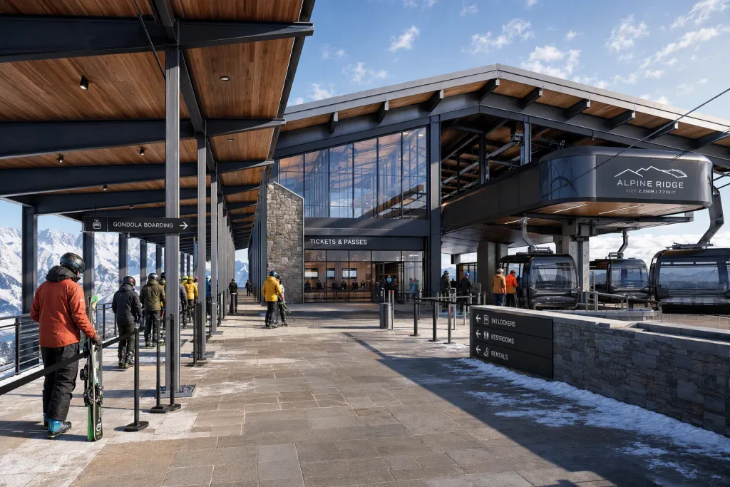 Stazione della Funivia di Montagna Alpine Transit Architettura Snowbound Stazione Panoramica