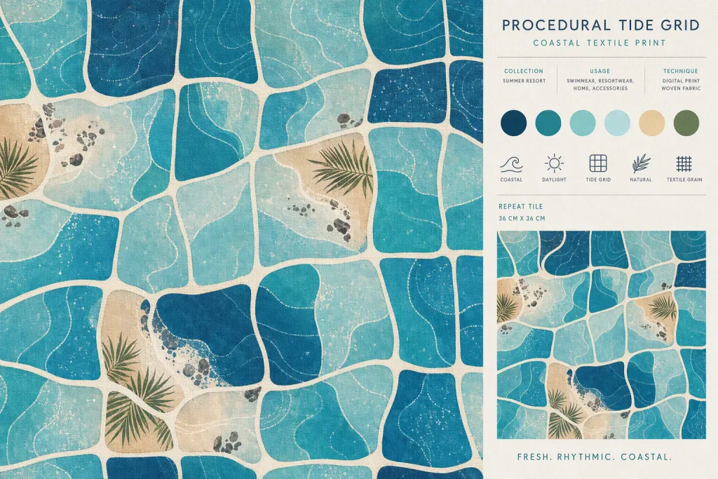 Algoritmo Oceánico Diseño Textil Procedural de Marea en Cuadrícula