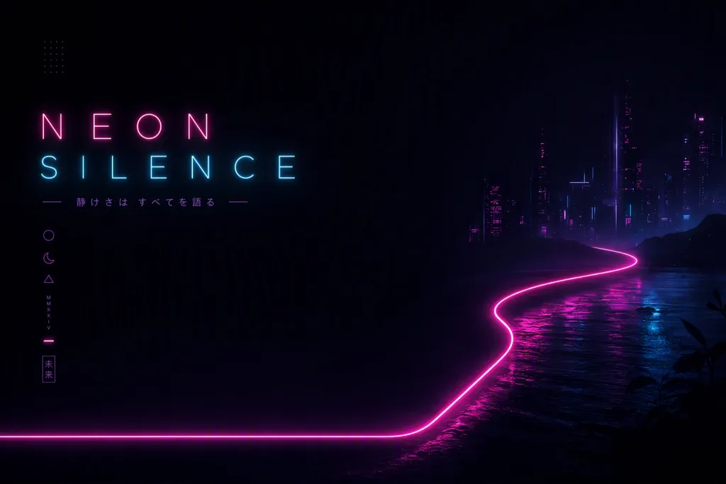 Banner social de neón con silencio sereno y resplandor de espacio negativo
