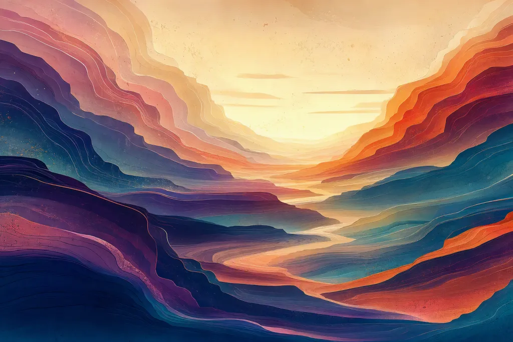 Paisagem Abstrata de Canyon Espectral em Camadas de Cor Ravina