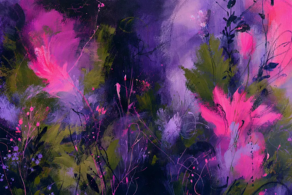 Ultraviolet Garden Astratto Su Tela Floreale Energia Nebbia