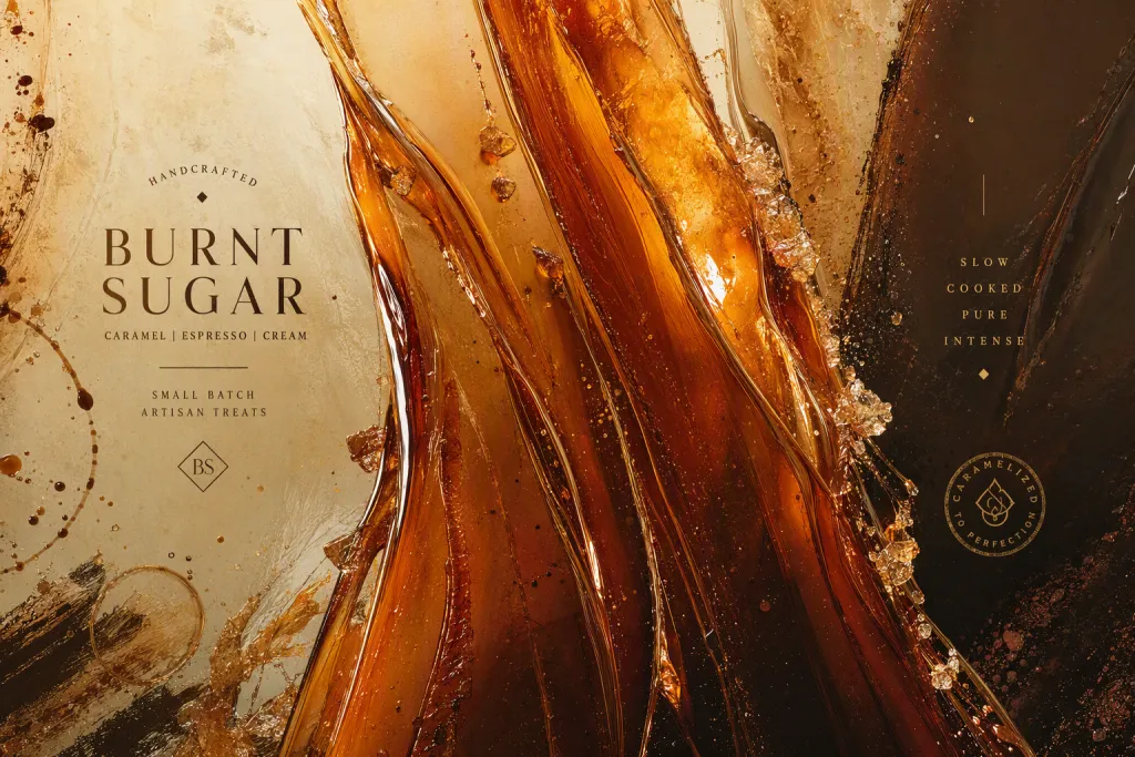 Motif d’emballage de sucre brûlé, traînées de verre caramélisé