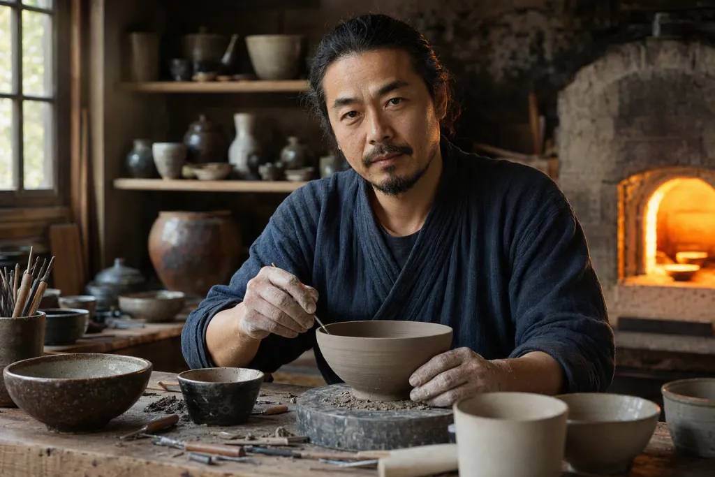 Portrait d’un céramiste japonais — lueur du four