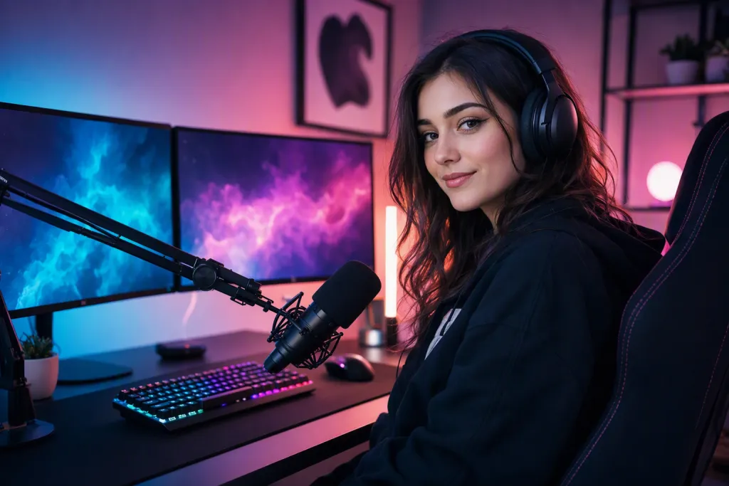 गेम स्ट्रीमर पोर्ट्रेट RGB डेस्क